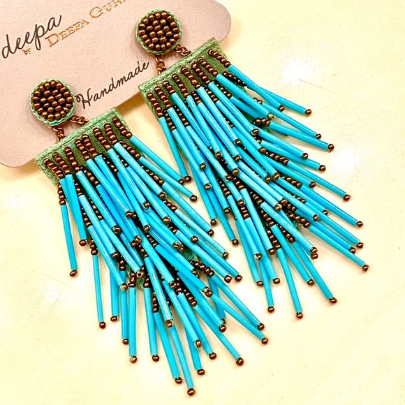 NWT Deepa Gurnani Beaded Gold Statement Earrings - Picture 3 of 12